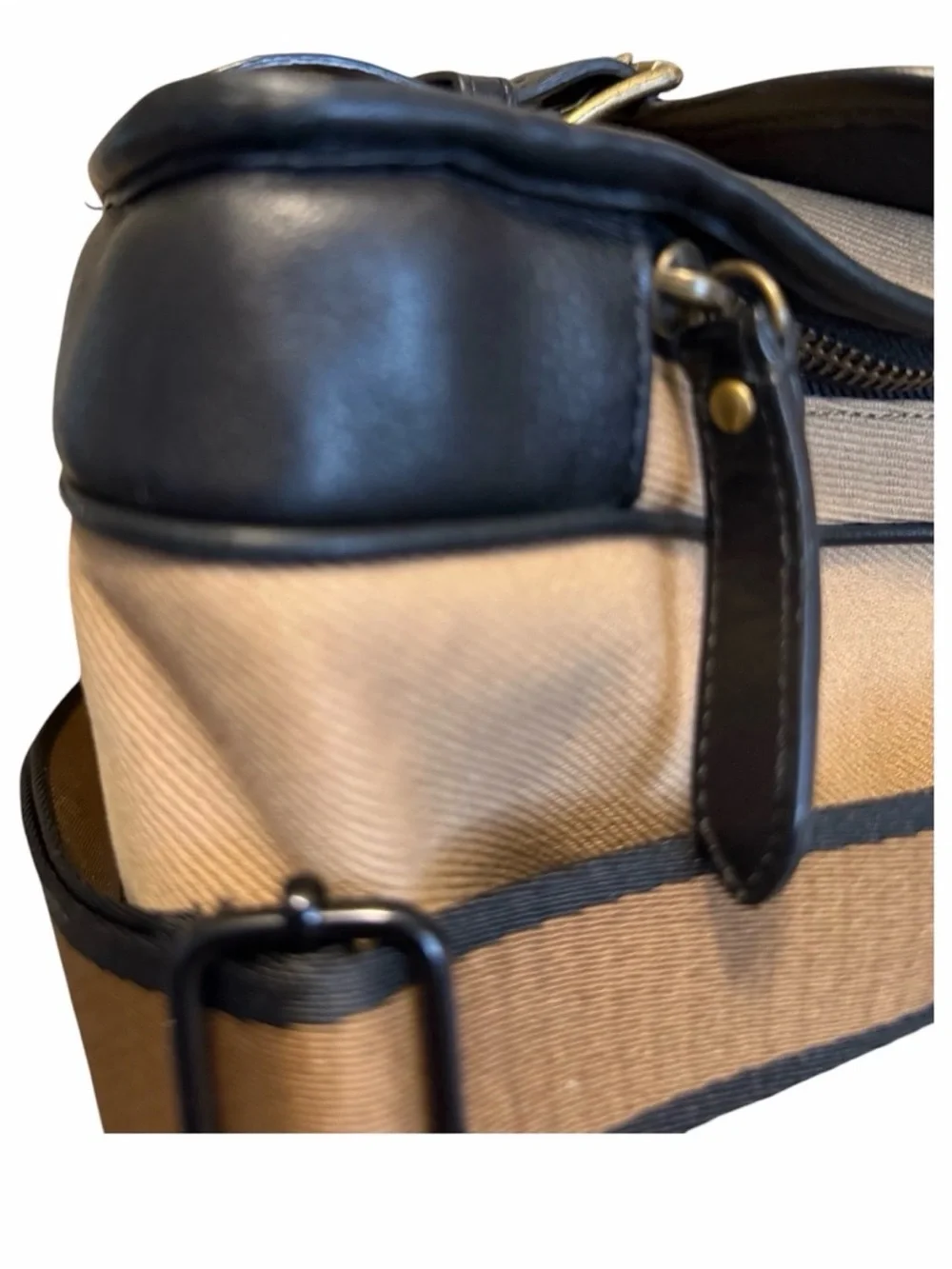 Coach Men’s Tan and Black Briefcase with Gold Accents